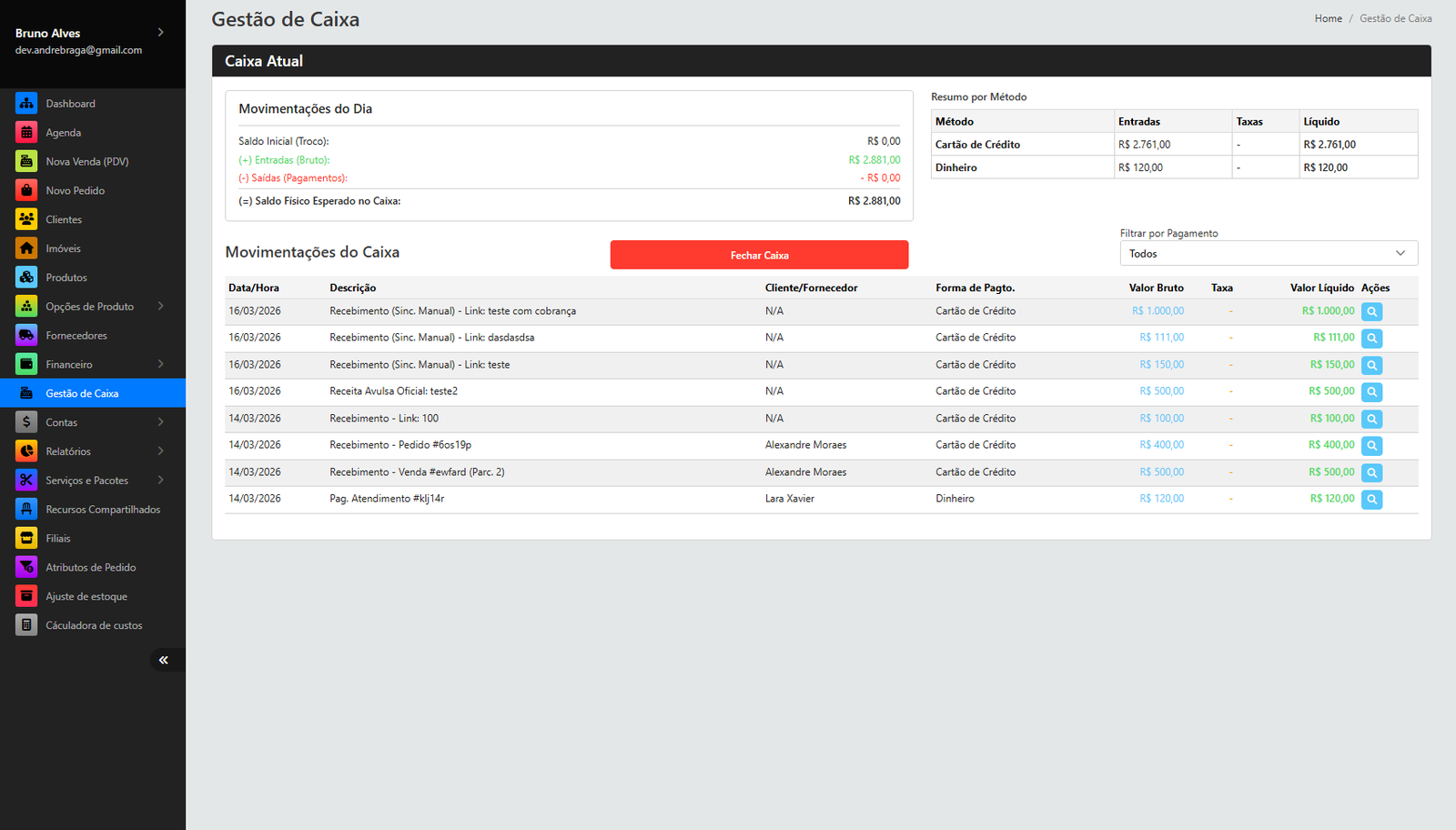 Visão de Fluxo de Caixa e Contas Bancárias