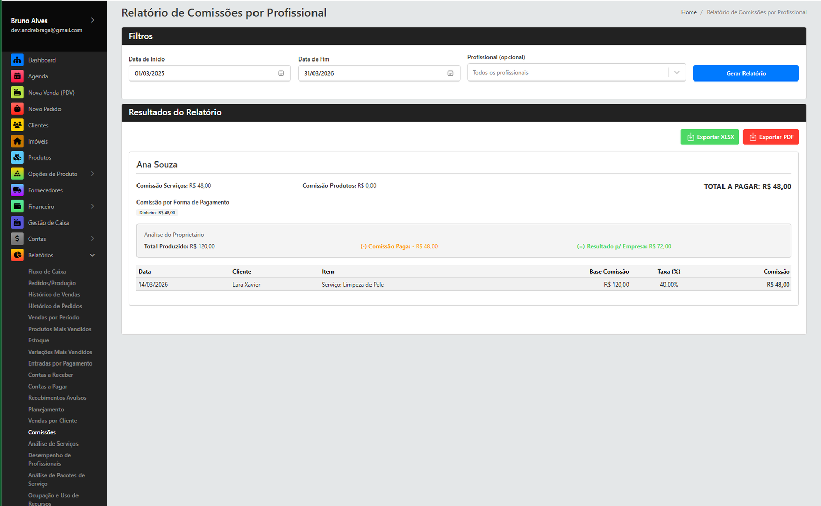 Configuração de Comissões do Profissional